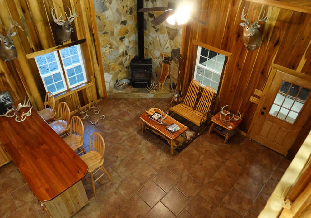 Aerial view of gathering room.